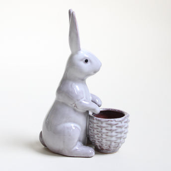 White Stoneware Rabbit with Planter